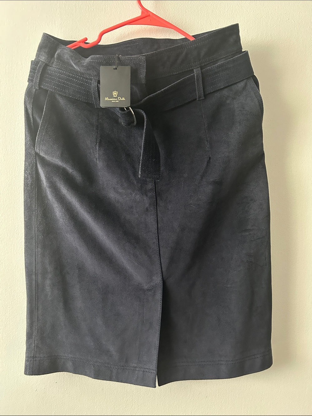 Massimo Dutti Navy genuine suede Women’s  pencil skirt with Belt and pockets
